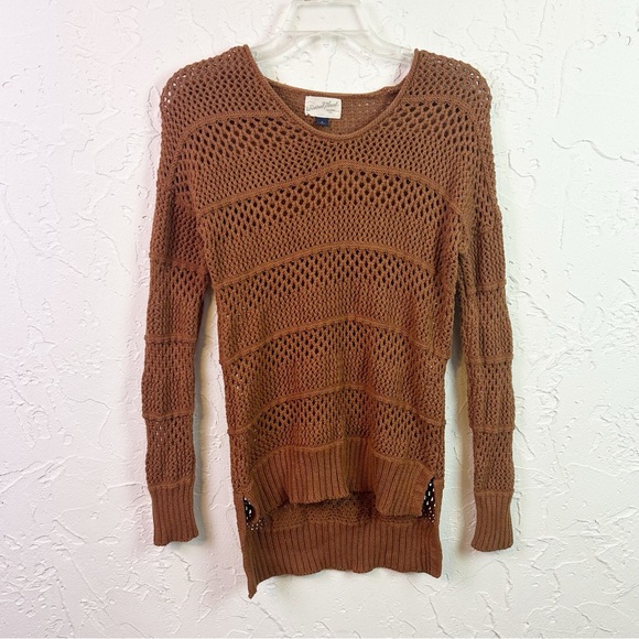 Universal Thread Sweaters - Brown Crochet Crewneck Long Sleeve Sweater Size Small Fairycore